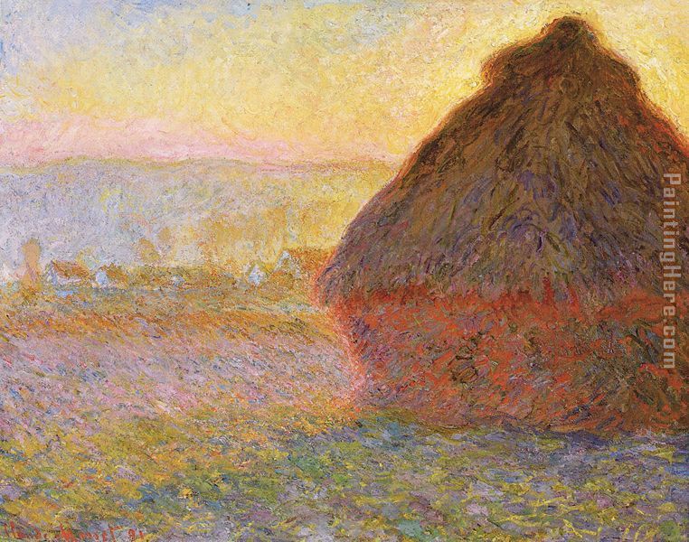Haystacks, sunset painting - Claude Monet Haystacks, sunset art painting